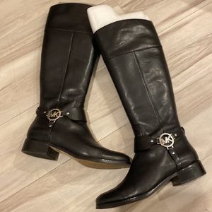 Michael Kors Black Leather Fulton Knee High Tall Riding Boots 9